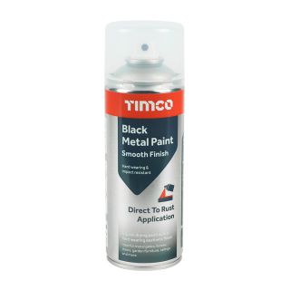 Timco Black Metal Paint Smooth Finish Spray Can 380ml (12/Box) 237006