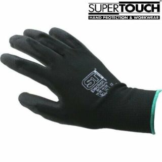SUPERTOUCH GLOVES SIZE 10 ST   PU FIXER BLACK/GREEN PER PAIR